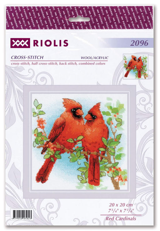 Cross Stitch Kit Riolis - Red Cardinals, R2096 Cross Stitch Kits - HobbyJobby