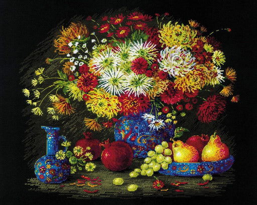Cross Stitch Kit Riolis - Still Life with Chrysanthemums, R2068 Cross Stitch Kits - HobbyJobby