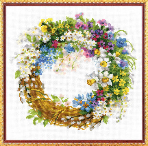 Cross Stitch Kit Riolis - Wreath with Bird Cherry, R1536 Cross Stitch Kits - HobbyJobby