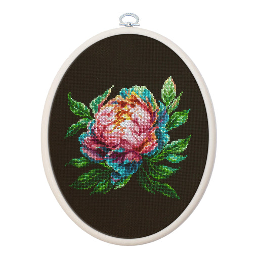 Cross Stitch Kit with Hoop Included Luca-S - BC203 ''Abalone Pearl'' Peony Cross Stitch Kits - HobbyJobby