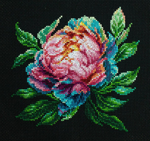Cross Stitch Kit with Hoop Included Luca-S - BC203 ''Abalone Pearl'' Peony Cross Stitch Kits - HobbyJobby