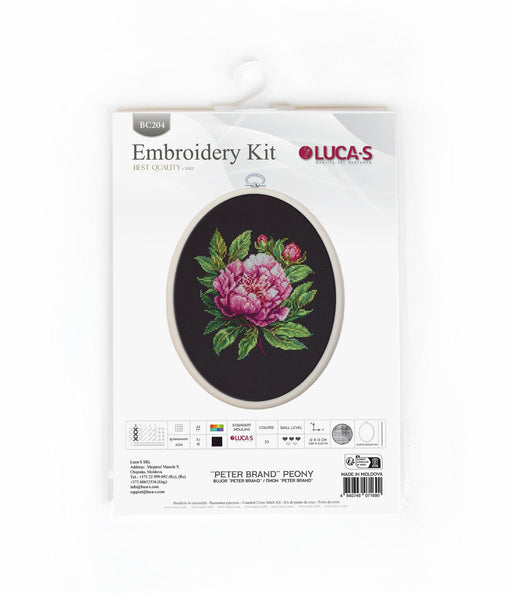 Cross Stitch Kit with Hoop Included Luca-S - BC204 ’’Peter Brand’’ Peony Cross Stitch Kits - HobbyJobby