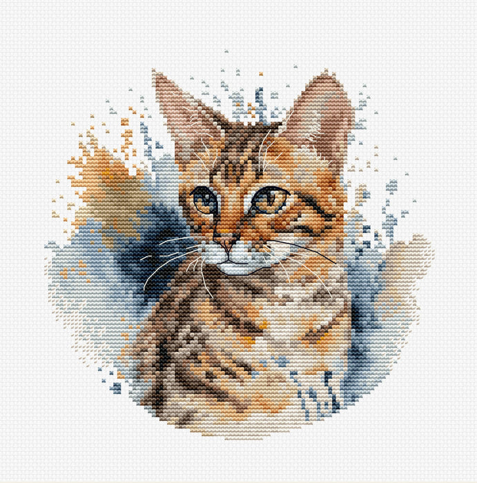 Cross Stitch Kit with Hoop Included Luca-S - BC210, The Bengal Cat Cross Stitch Kits - HobbyJobby