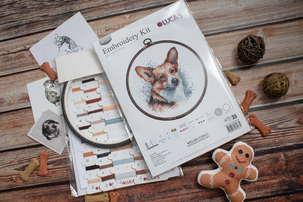 Cross Stitch Kit with Hoop Included Luca-S - BC212, Welsh Corgi Cross Stitch Kits - HobbyJobby