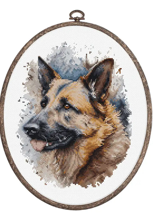 Cross Stitch Kit with Hoop Included Luca-S - BC214 The German Shepherd Cross Stitch Kits - HobbyJobby
