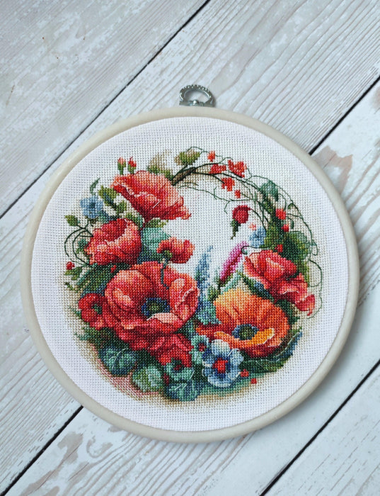 Cross Stitch Kit with Hoop Included Luca-S - Composition With Poppies, BC209 Cross Stitch Kits - HobbyJobby