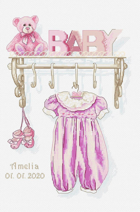Cross Stitch Luca-S - Baby girl birth, B1175 - HobbyJobby