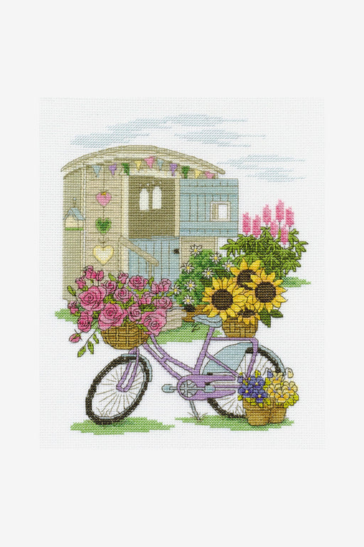 DMC Cross Stitch Kit - Floral Bicycle, BK1549 Cross Stitch Kits - HobbyJobby