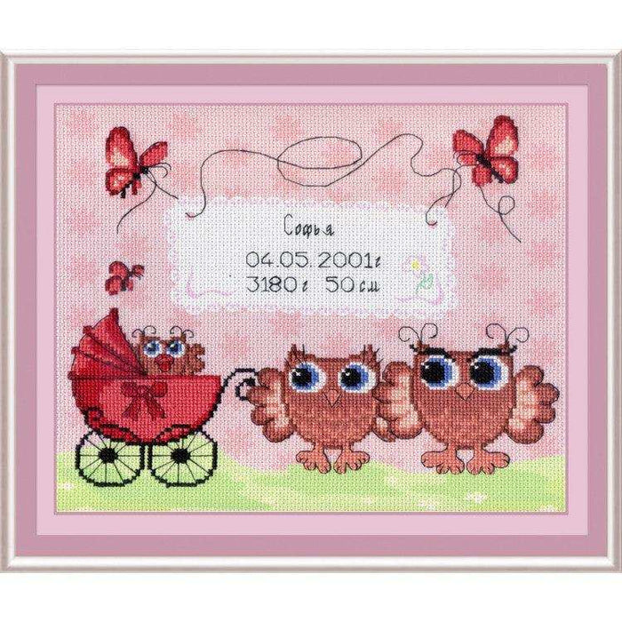MP Studia Kits on Designer Canvas - Birth Sampler Owlets MP Studia Cross Stitch Kits - HobbyJobby