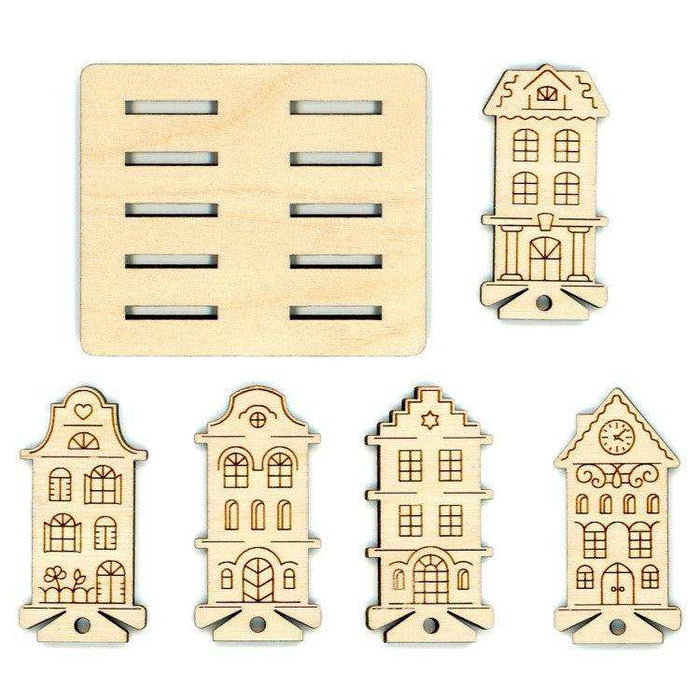 MP Studia Spool Set Houses (10 Pcs) + Holder MP Studia Wooden Kits - HobbyJobby