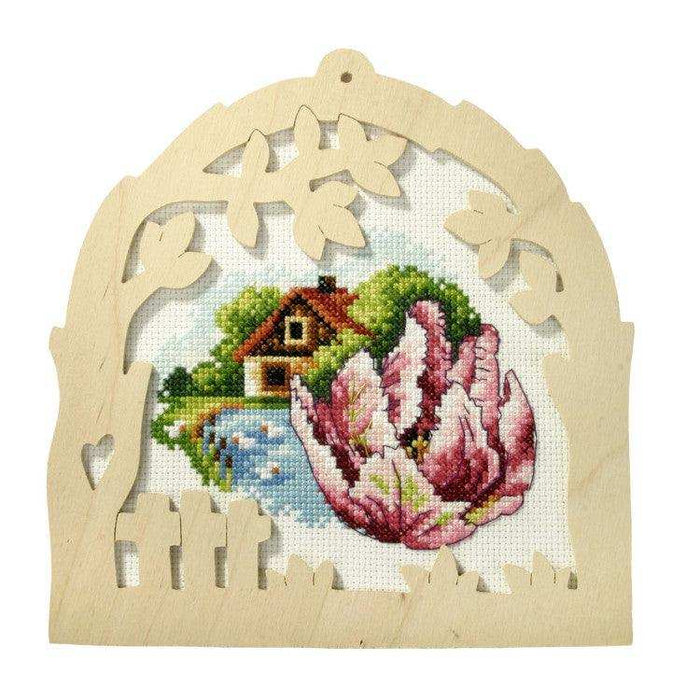 Orchidea Cross Stitch Kit Tulip With Rural View 18,5X18CM Orchidea Cross Stitch Kits - HobbyJobby