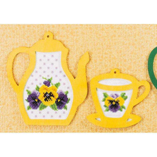 Orchidea Cross Stitch Kit With Frame Pansies With Teapot And Cup – Yellow 16X18 CM Orchidea Cross Stitch Kits - HobbyJobby