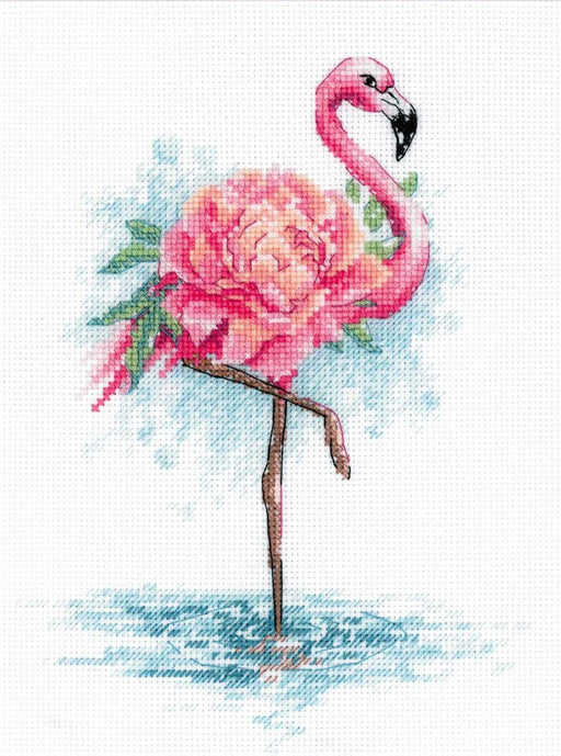 Riolis Cross Stitch Kit - Blooming Flamingo Cross Stitch Kits - HobbyJobby
