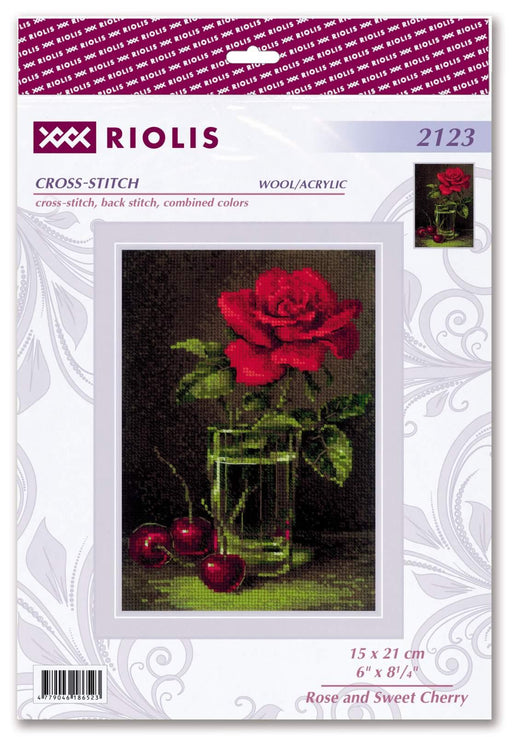 Riolis Cross Stitch Kit - Rose and Sweet Cherry Cross Stitch Kits - HobbyJobby