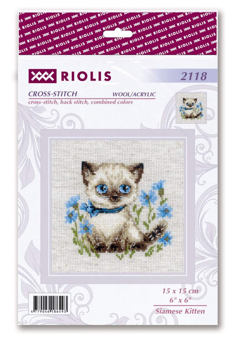 Riolis Cross Stitch Kit - Siamese Kitten Cross Stitch Kits - HobbyJobby